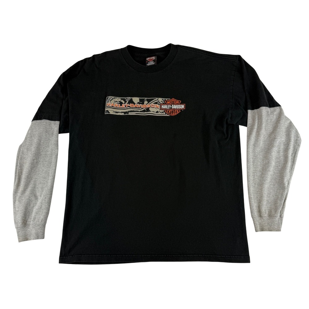 Harley Davidson Long Sleeve Shirt Mens 2X Black Gray Las Vegas Graphic Tee